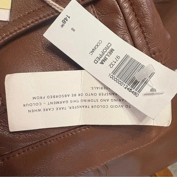 NWT Wilfred Pants Melina Crop Cognac Brown Faux Leather Sz. 8 - Picture 10 of 14